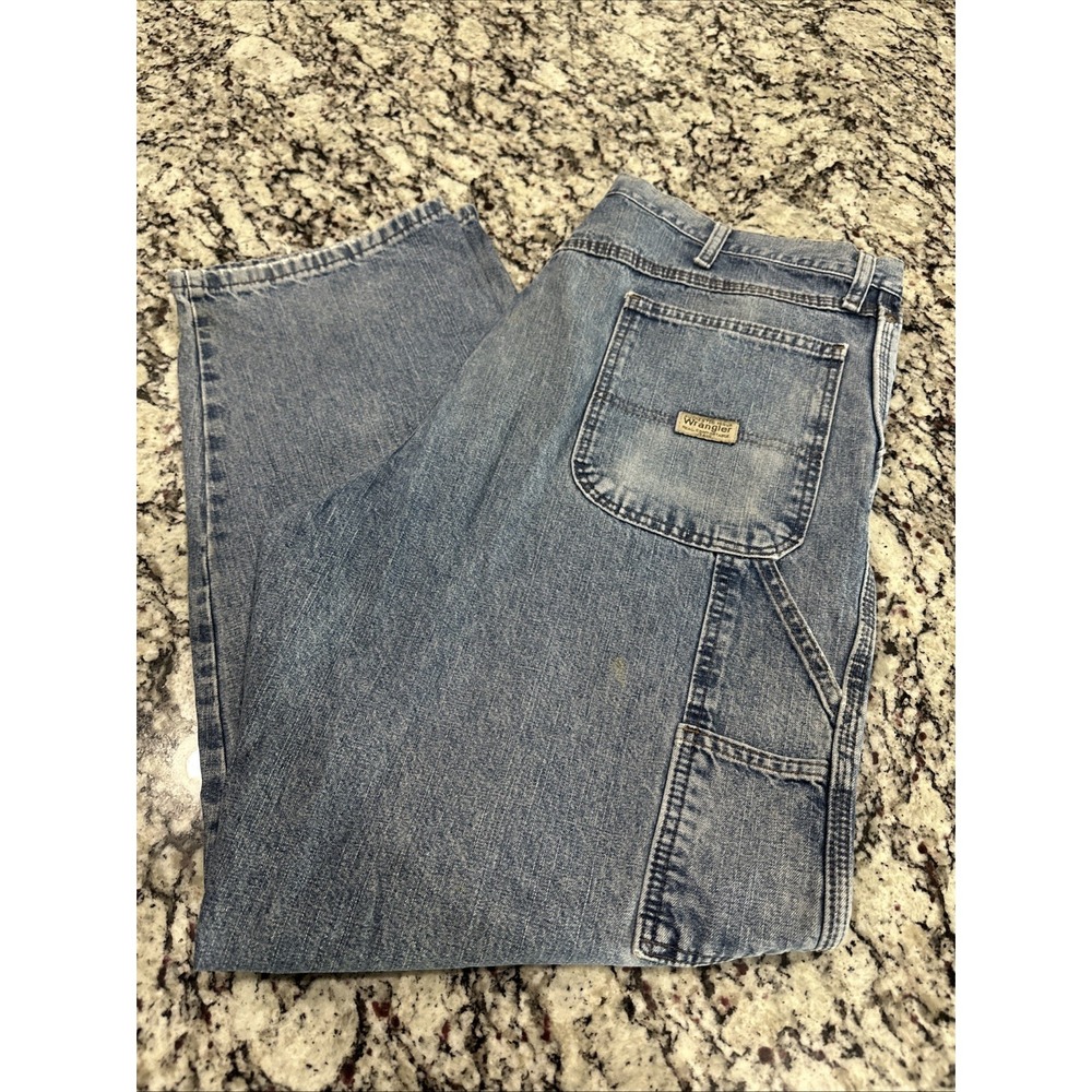 Wrangler Carpenter Jeans Mens 38x32 Blue Light Wash Loose‎ Fit Tech Pocket